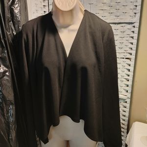 Short Waist Length Black Jacket Blazer Size L Open Front Long Sleeves